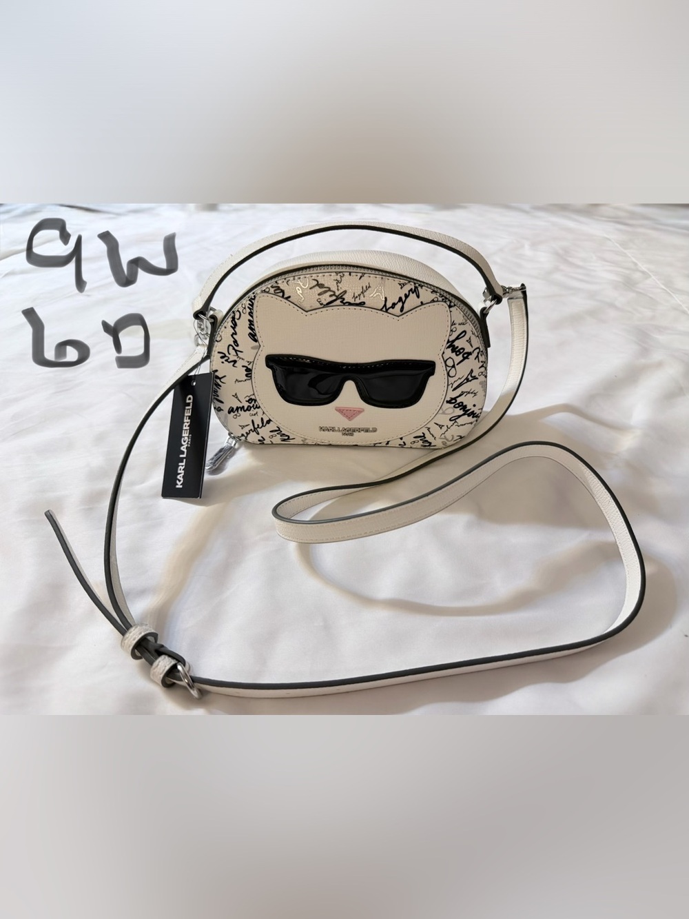 Karl Lagerfeld Cream and Black Cat Face Crossbody Bag - Picture 1 of 5
